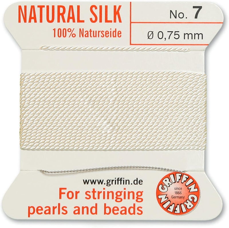Griffin Silk Bead Cord Perlseide – White Color – Size 7 (0.75mm) – 2 Meters per Card – Stainless Steel Needle Attached – for Knotting Pearls, Gemstones, Crystals and Beads - Image 2
